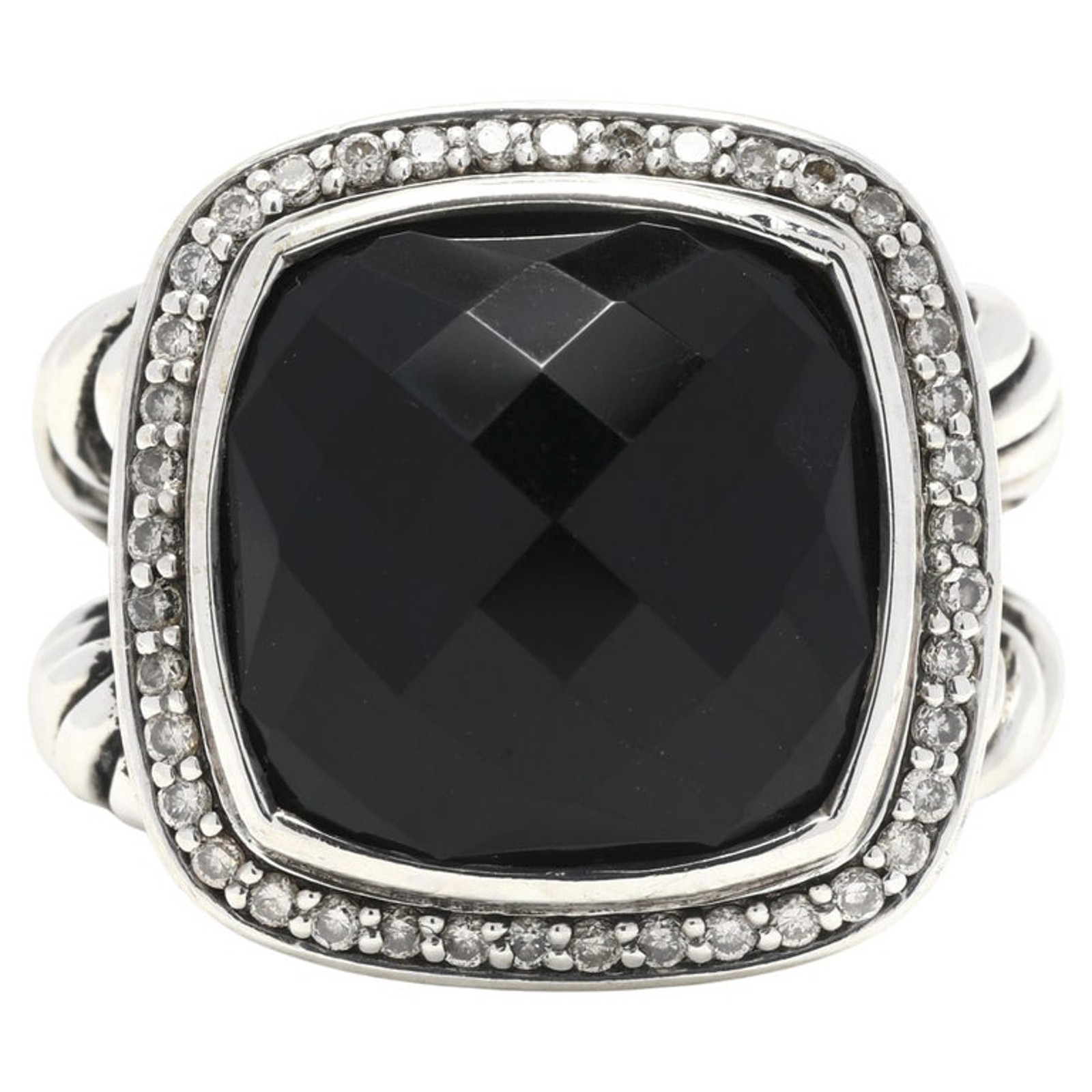 David Yurman Albion 15mm Black Onyx Diamond Sterling Silver Ring Size 6