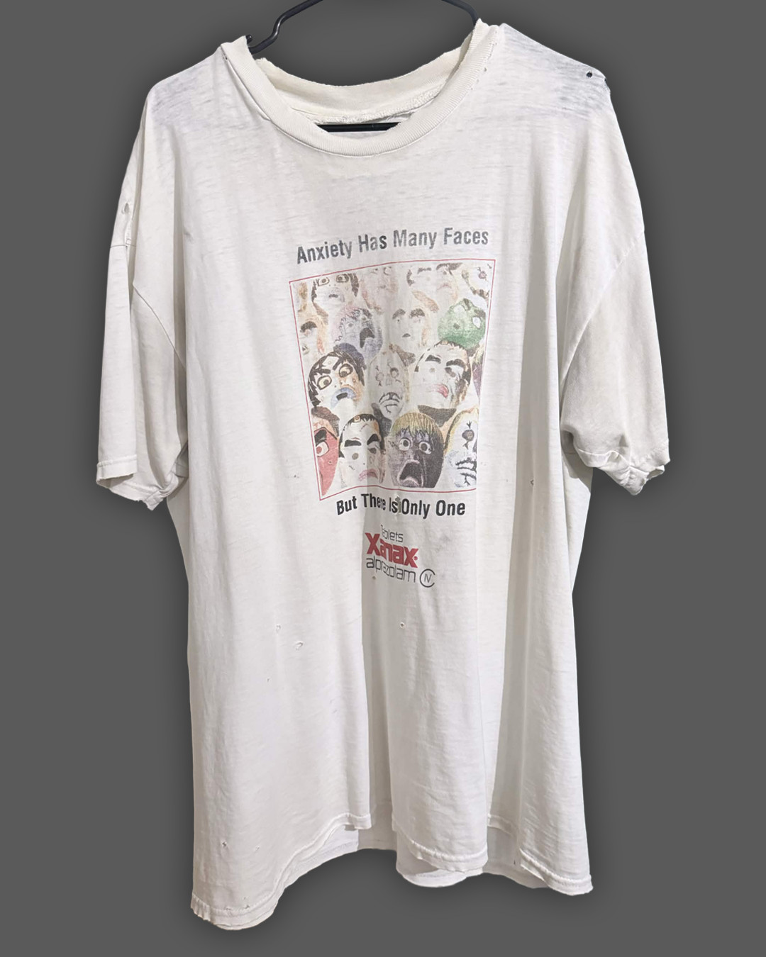 Vintage 90s Anxiety Has Many Faces Xanax T-Shirt XL Distressed Repaired Faded