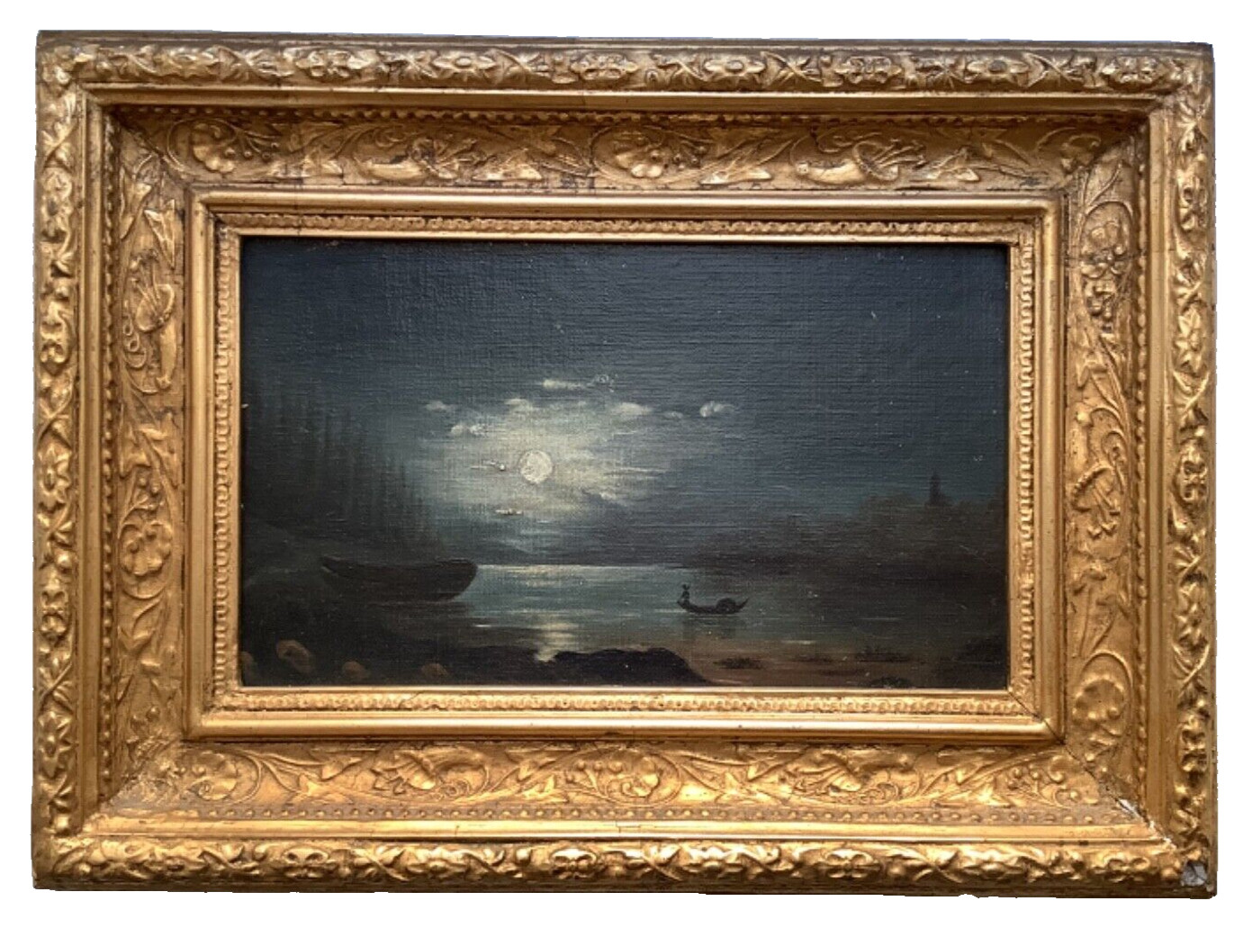 19th Moonlight on the VENICE Lagoon - Antique Impressionist Oil on Canvas 1890's