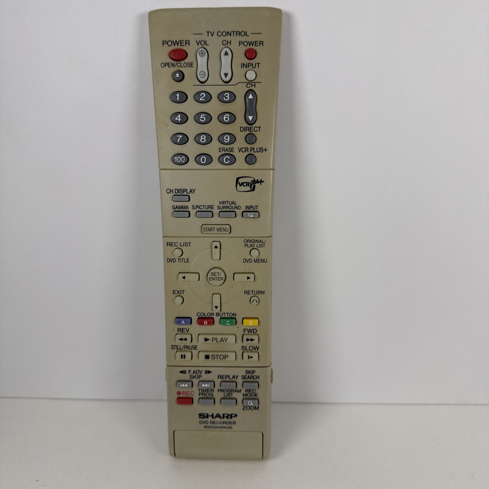 Sharp RRMCGA199WJSA DVD Recorder Remote, Gray - ORIGINAL