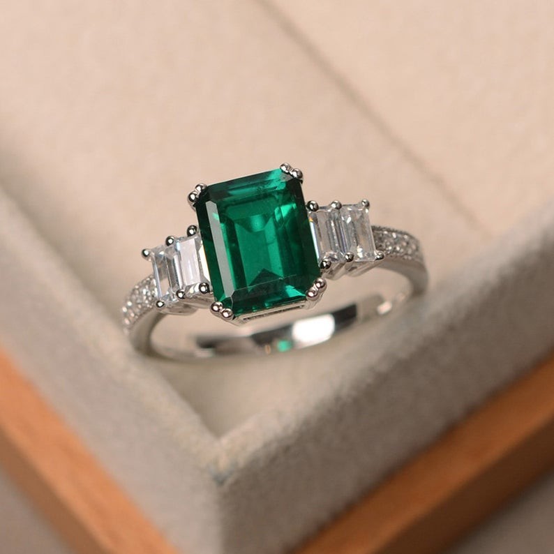 3.50 Ct Emerald Cut Natural Emerald Diamond Wedding Ring 14K White Gold Size 7 3.50 Ct Emerald Cut Natural Emerald Diamond Wedding Ring 14K White Gold Size 7