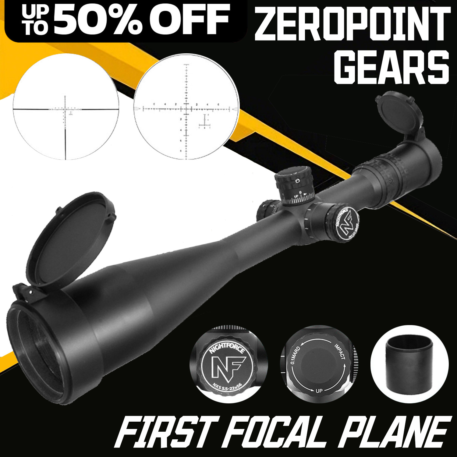 EVOLUTIONGEAR NF NXS 5.5-22x56 FFP ZeroStop Mil-R 30mm Riflescope w/ Sunshade