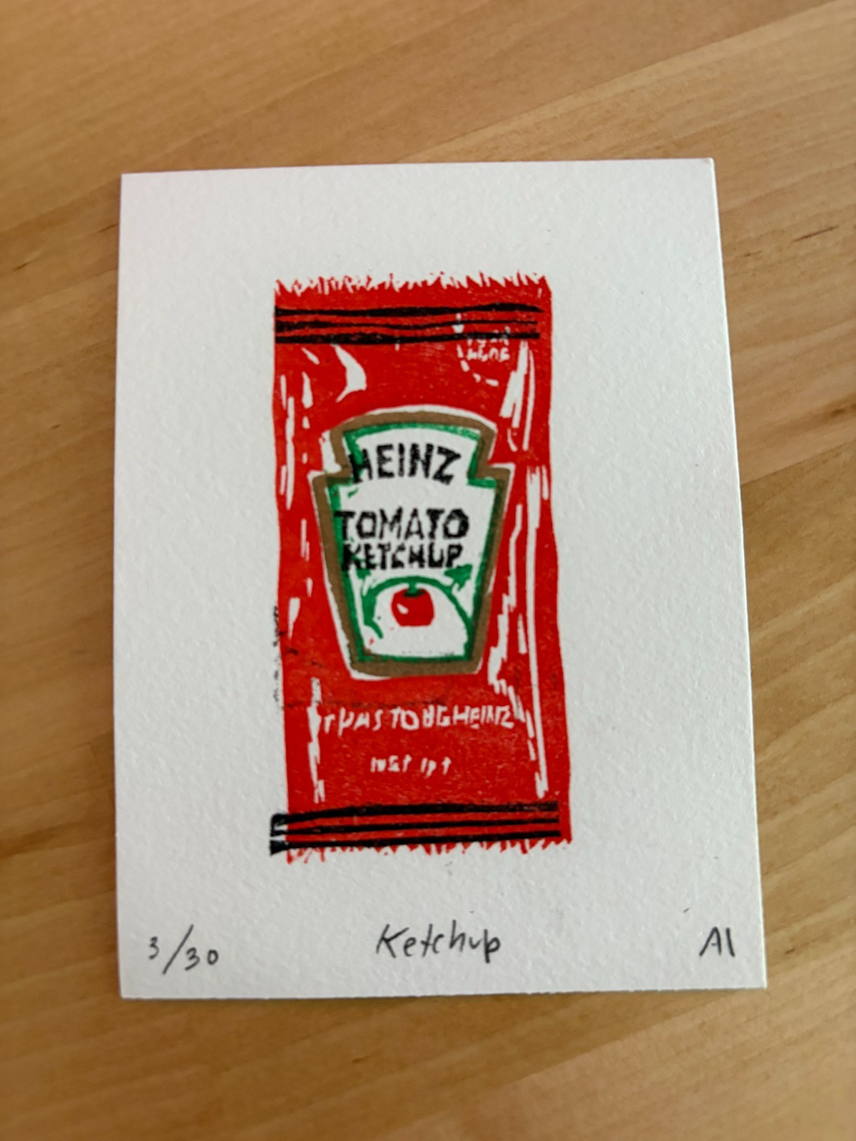 Anastasia Inciardi Mini Print - Ketchup (ORIGINAL LINO PRINT 3/30)