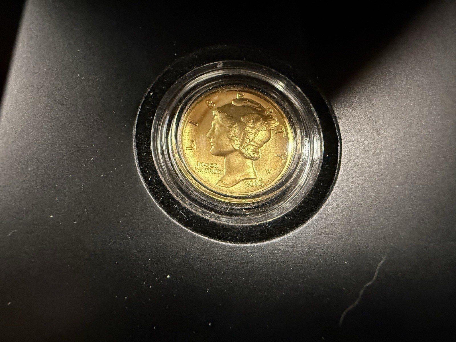2016-W Gold Mercury Dime Centennial 1/10 oz OGP Rare With COA