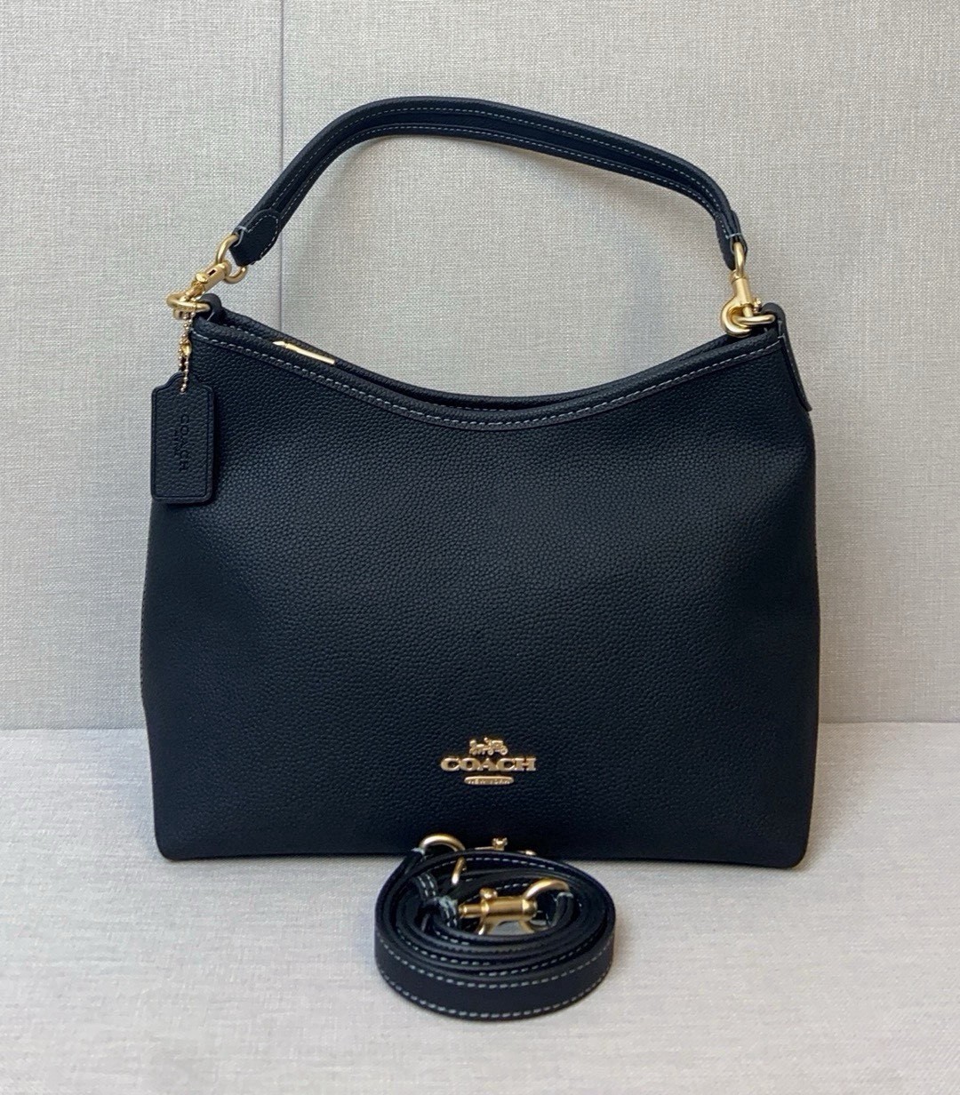 COACH CR148 Laurel Shoulder Bag Soft Pebble Leather Black Outlet New