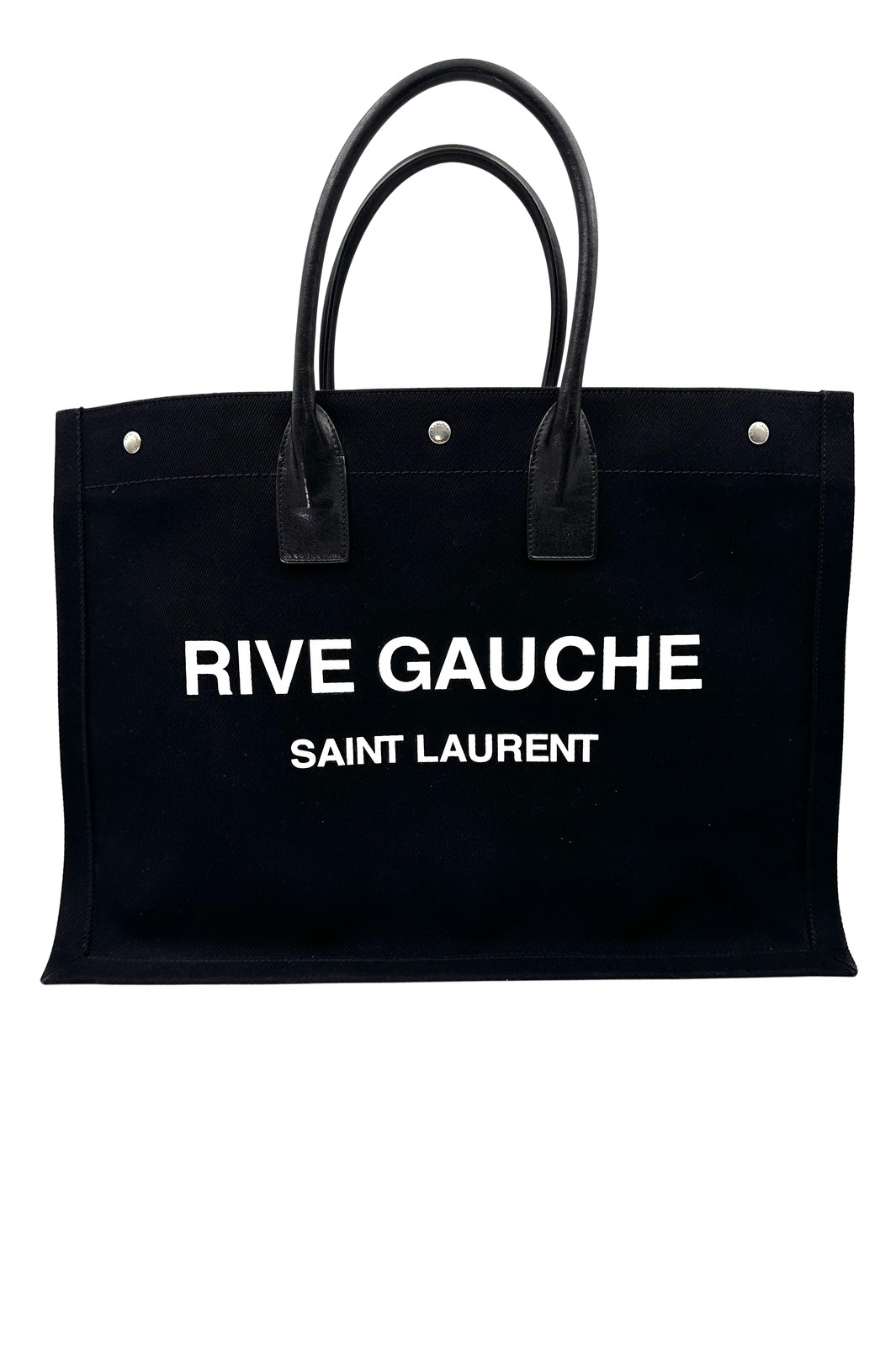 Saint Laurent Rive Gauche Black Canvas Large Size Tote Bag Saint Laurent Rive Gauche Black Canvas Large Size Tote Bag