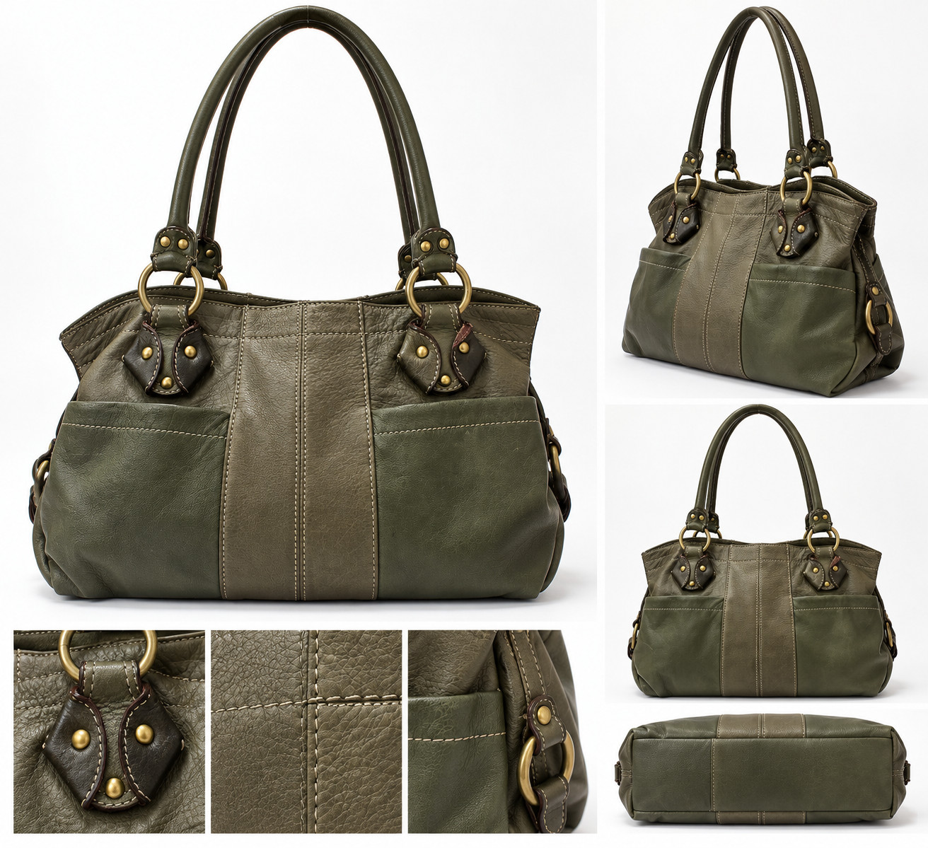 Authentic Tignanello Genuine Soft Leather Shoulder Bag Purse Olive Green
