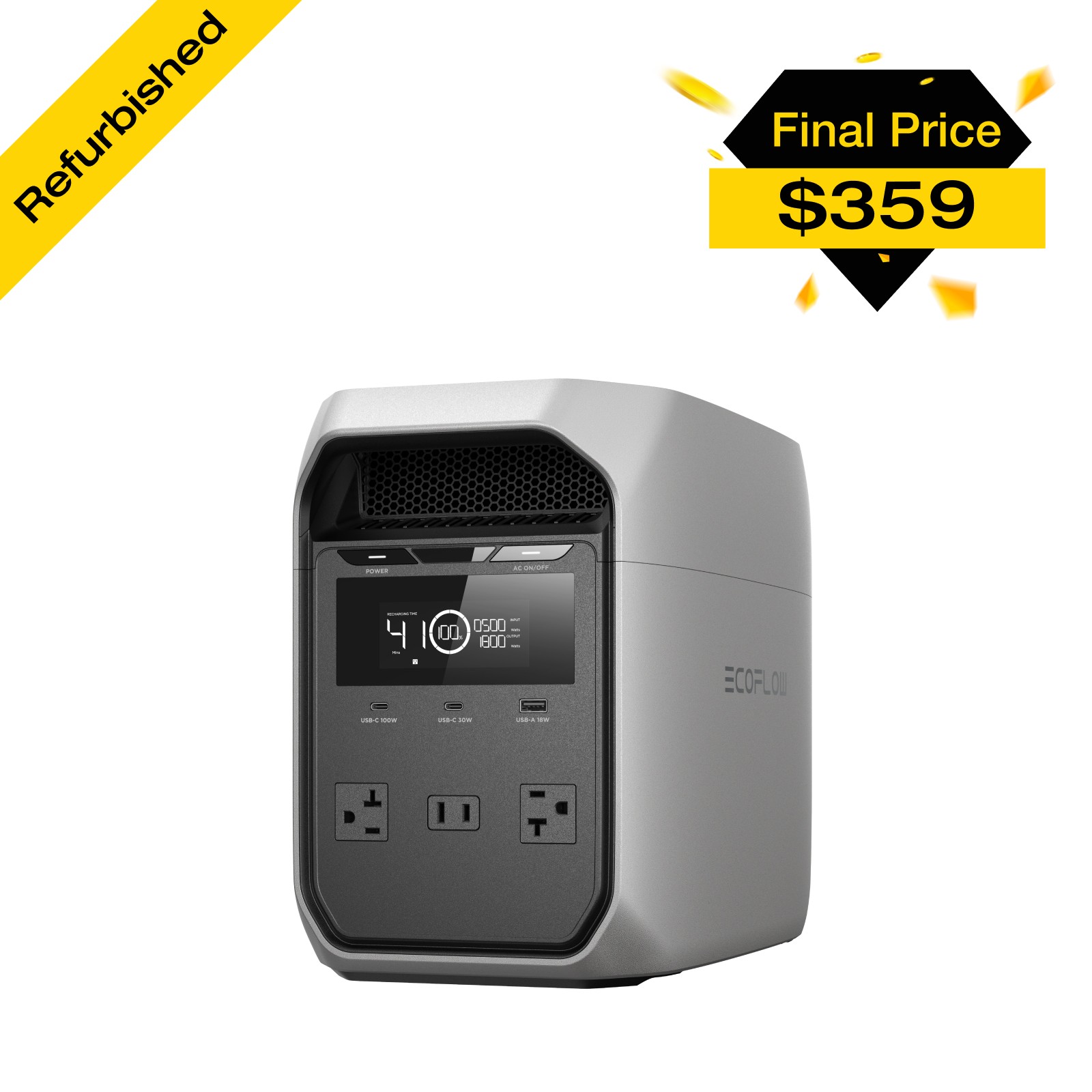 EcoFlow 1024Wh 1800W DELTA 3 Classic LiFePO4 PPortable Power Station for Backup