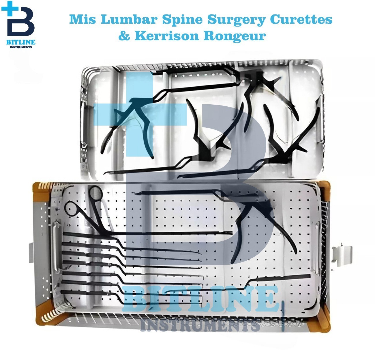 New 17 PCs Mis Lumbar Spine Surgery Curettes & Kerrison Rongeur Instrument Set