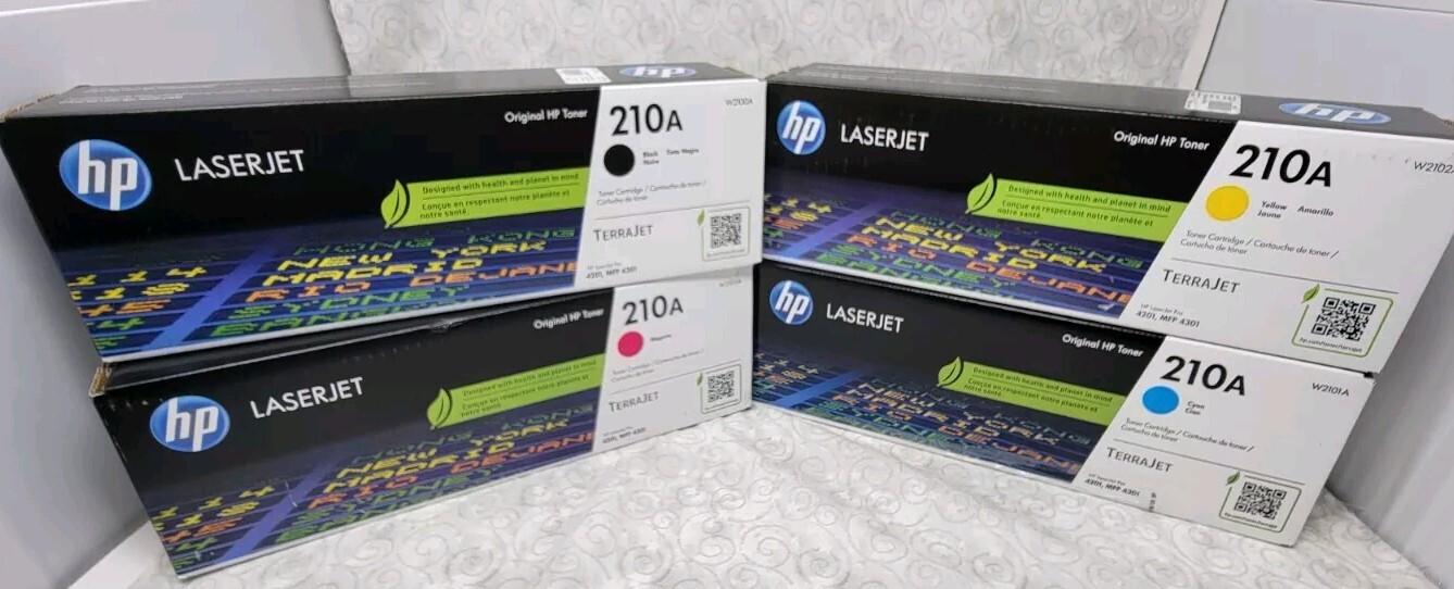 Genuine HP 210A CMYK Toner Print Cartridges Black, Magenta, Yellow, Cyan - Set Genuine HP 210A CMYK Toner Print Cartridges Black, Magenta, Yellow, Cyan - Set