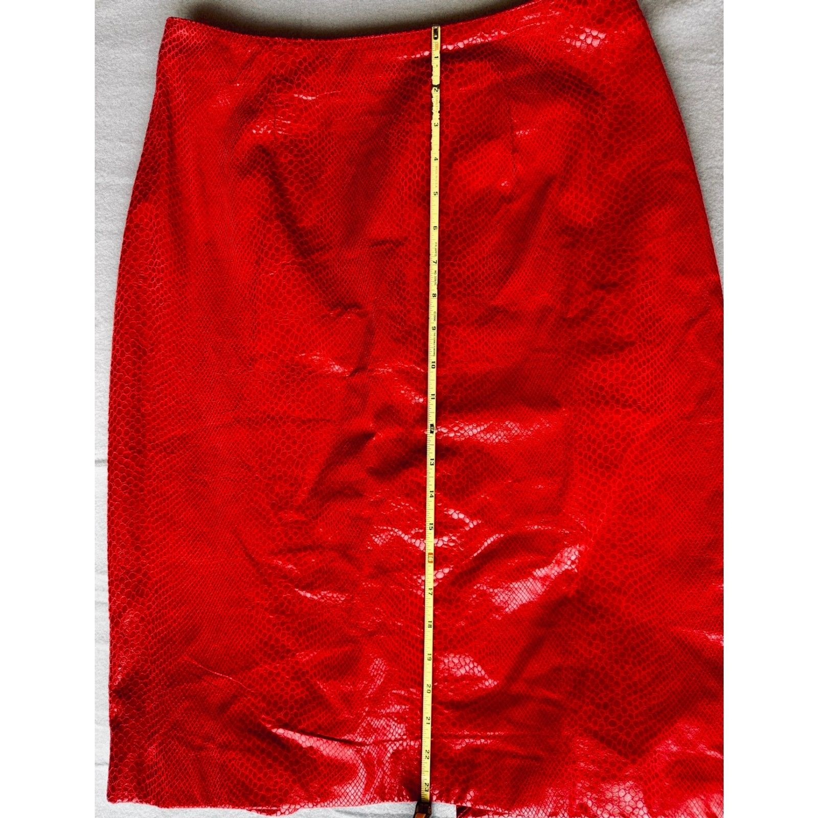 Vintage Pelle Studio by Wilsons Snakeskin Embossed Leather Skirt in Cherry Red 8