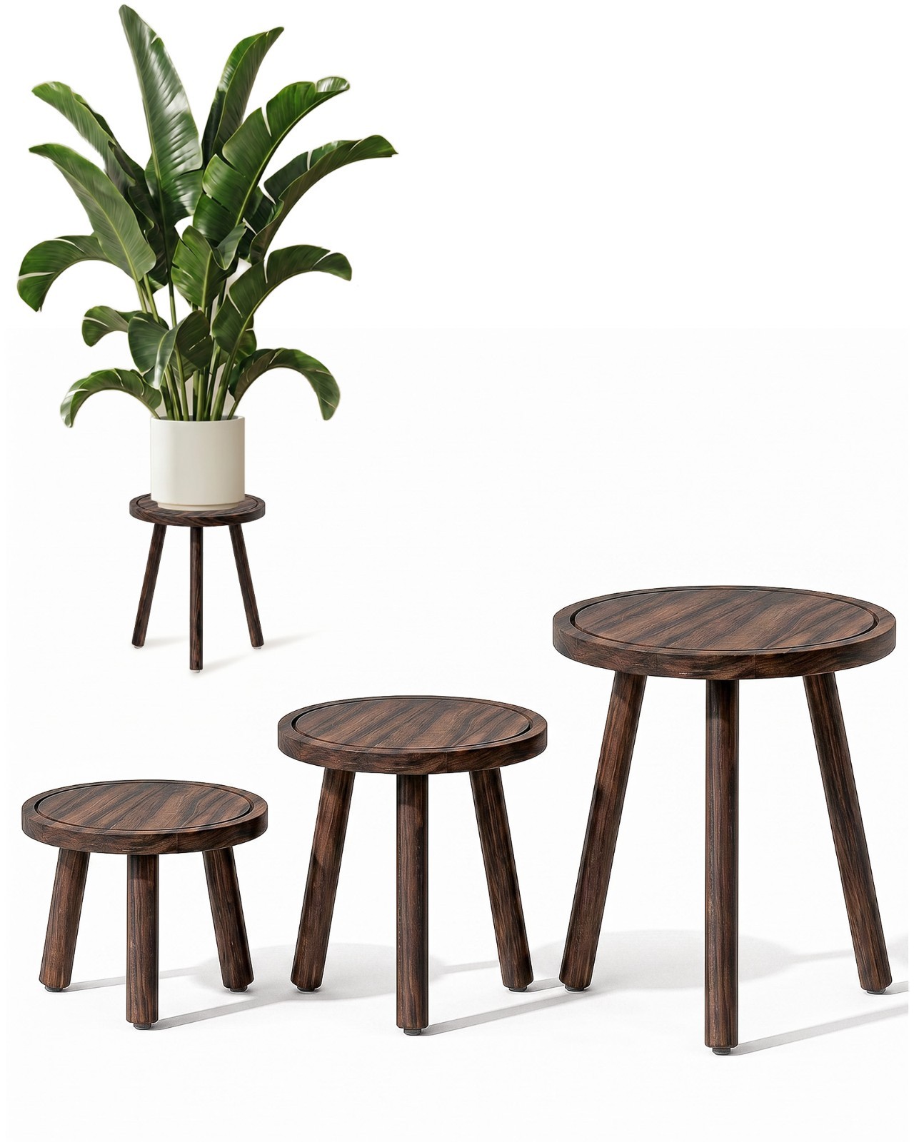 Bamworld 3 Pack Wooden Plant Stands Indoor Single Plant Stand Corner Plant Stool
