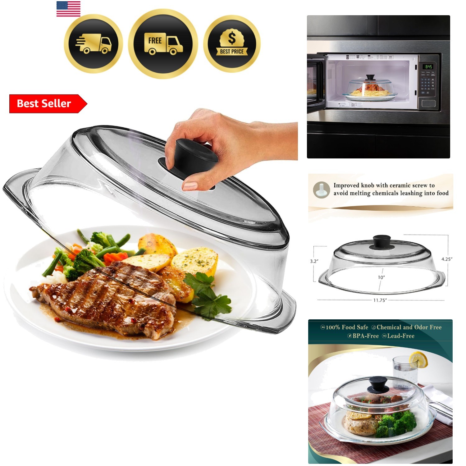 Le’raze Tall Glass Microwave Splatter Cover for Food - Cookware & Bakeware Se...