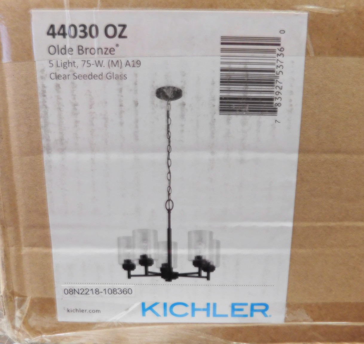KICHLER Winslow 19.75 in. 5-Light Olde Bronze Clear Seeded Glass Chandelier KICHLER Winslow 19.75 in. 5-Light Olde Bronze Clear Seeded Glass Chandelier