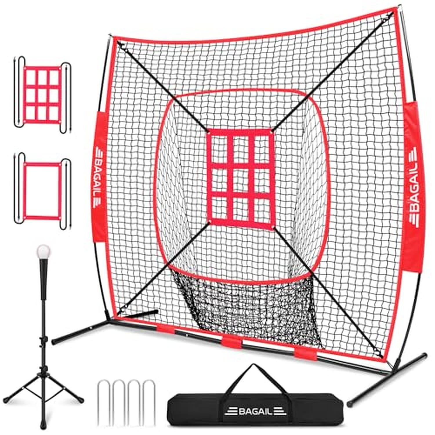 BAGAIL 7x7 ft Baseball & Softball Training Net Red Strike Zone Version