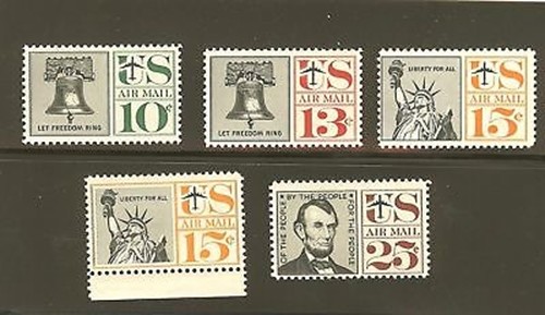 US Scott # C57, C58, C59, C62, & C63   1959 - 1961 Airmails Set of 5 MNH