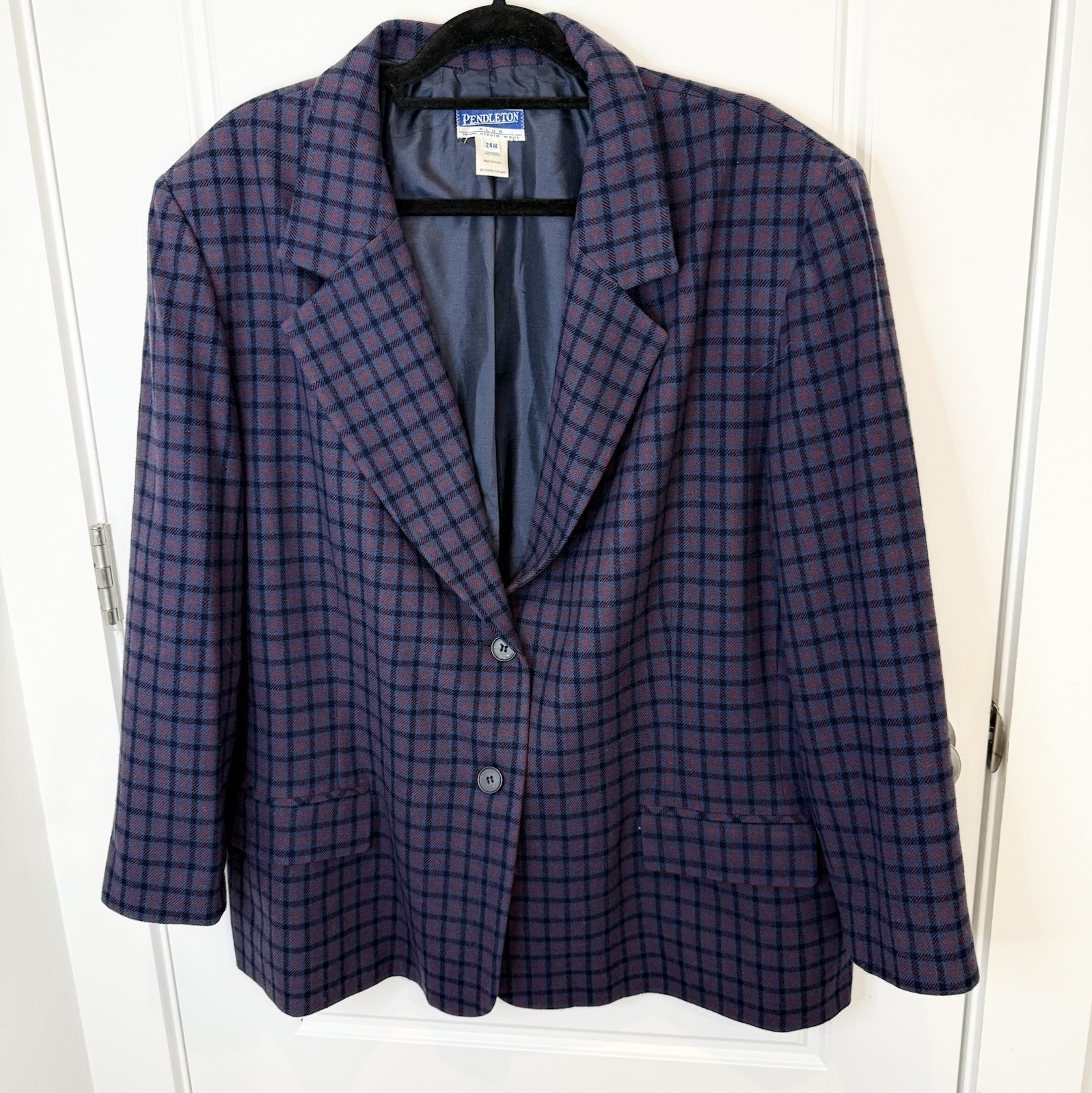 Pendleton 100% Wool Blazer Jacket Blue Plaid Button Up Womens 24W Vintage USA Pendleton 100% Wool Blazer Jacket Blue Plaid Button Up Womens 24W Vintage USA