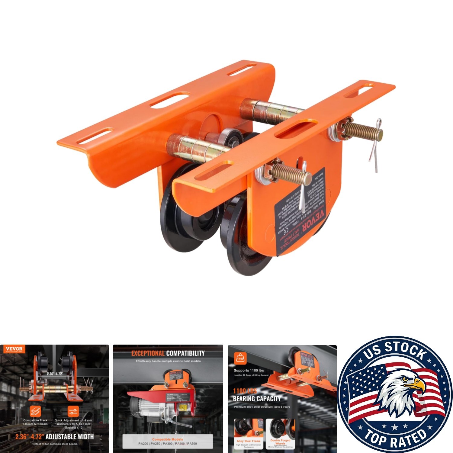 Alloy Steel Manual Trolley with Dual Wheels - 2.36\'\' to 4.72\'\' Adjustable Fit