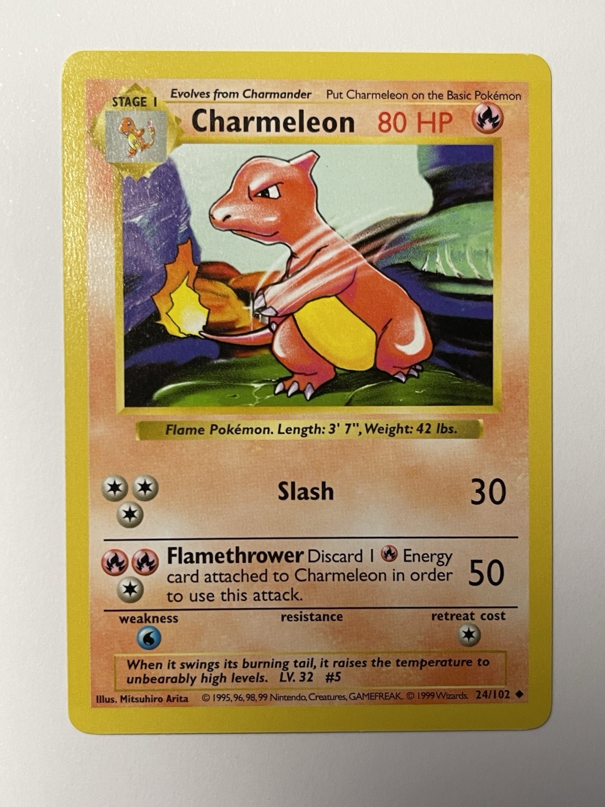 Pokémon Charmeleon 24/102 Shadowless Uncommon Base Set 1999 Near Mint Pokémon Charmeleon 24/102 Shadowless Uncommon Base Set 1999 Near Mint