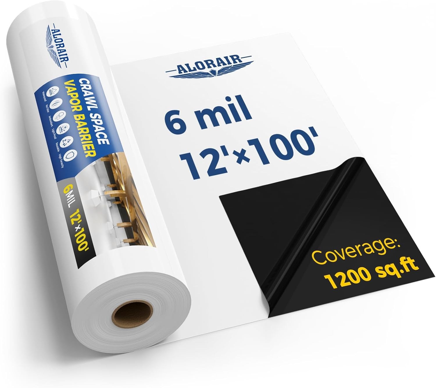 ALORAIR Crawl Space Vapor Barrier 6mil 12\'x100\' Coverage 1200sq.ft Encapsulation
