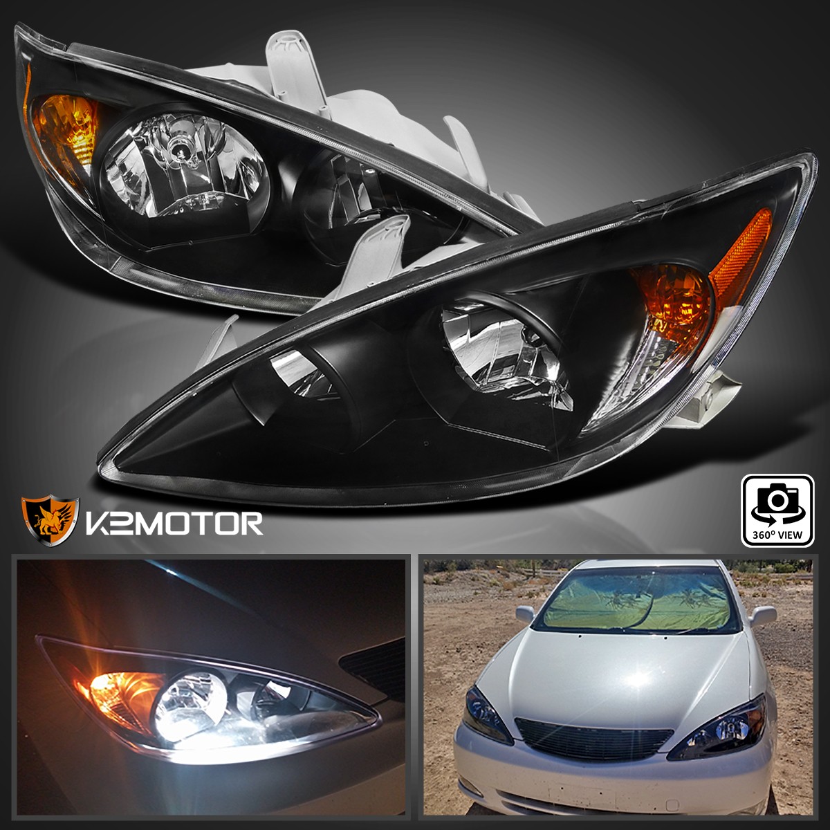 Black Fits 2002-2004 Toyota Camry Headlights Headlamps Left+Right 02 03 04 Black Fits 2002-2004 Toyota Camry Headlights Headlamps Left+Right 02 03 04