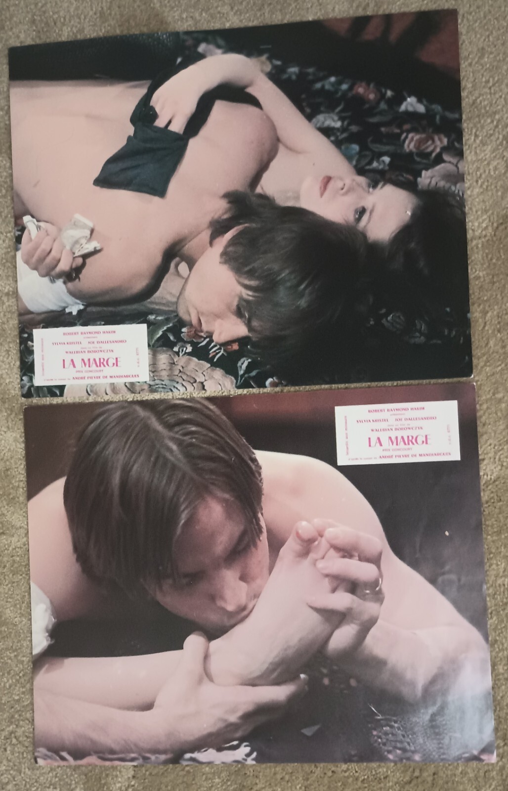 2 Lobby Cards For 1976 French Film La Marge W/Joe Dallesandro, Sylvia Kristel
