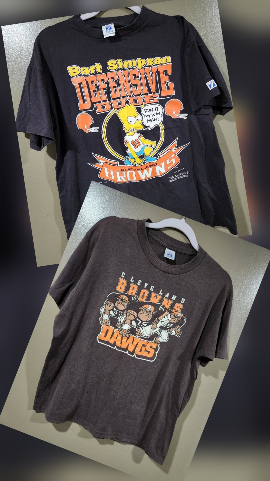 Vintage Cleveland Browns Logo 7 T Shirt Lot 2 Pack Dawgs Bart Simpson 90s Large 