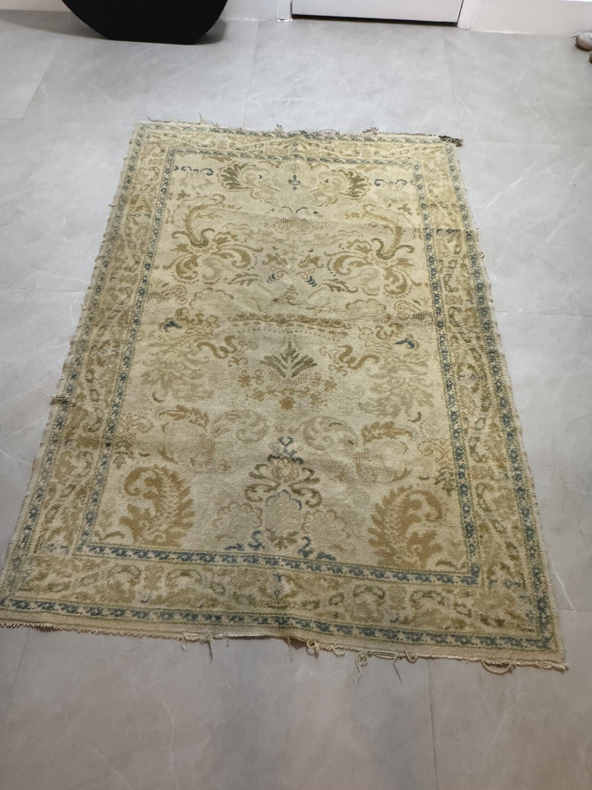Vintage Beige Oriental Rug, 4 x 6 ft Antique Turkish Handmade Medallion Rug,