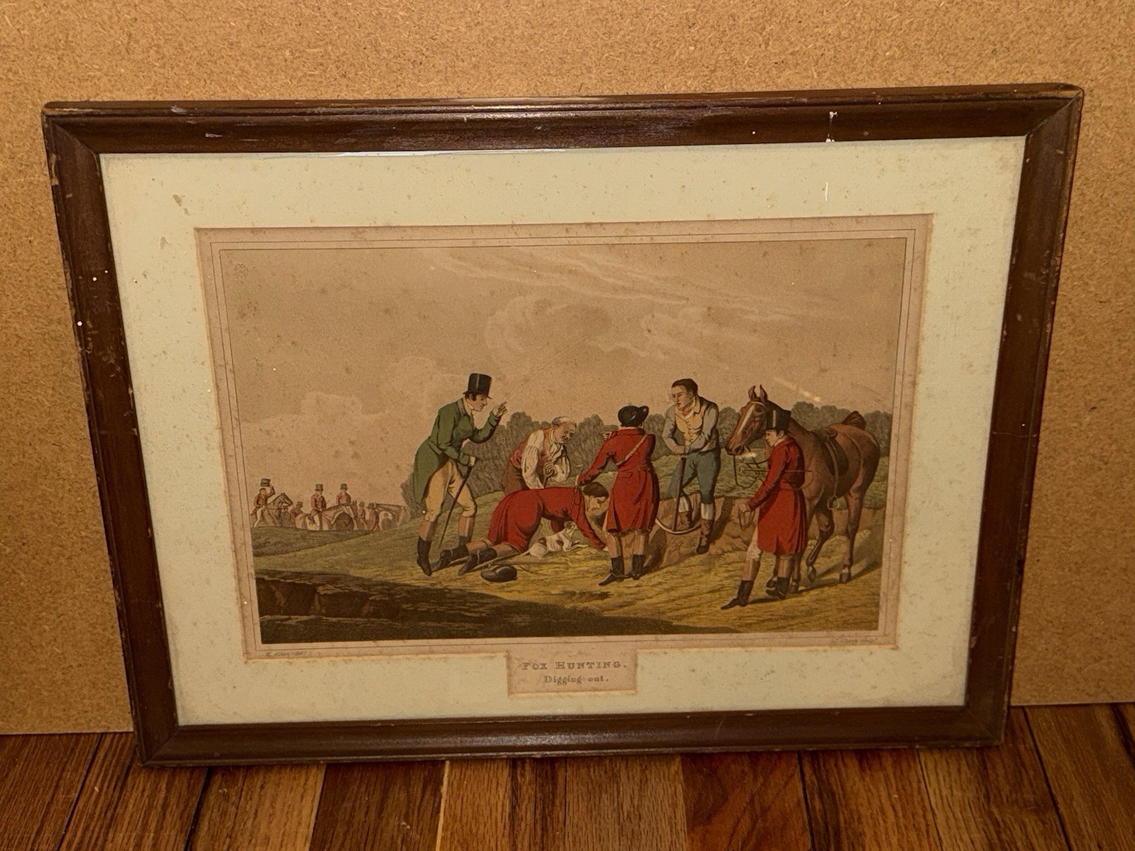 1800’s H . Alken Fox Hunting Print In Frame Fox Hunting “Digging Out”