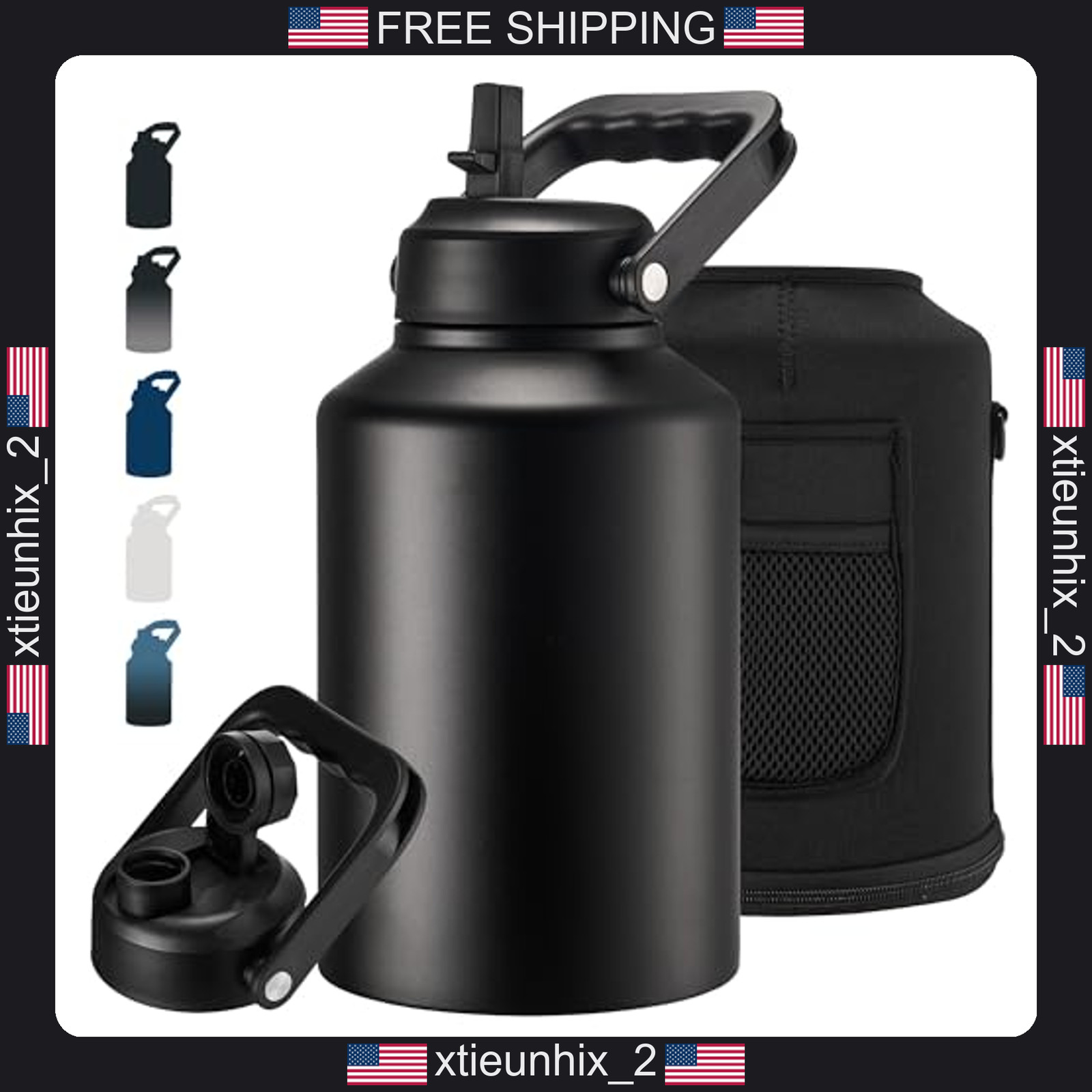 Insulated Gallon Water Bottle 128oz Stainless Steel Double-Wall with Handle
