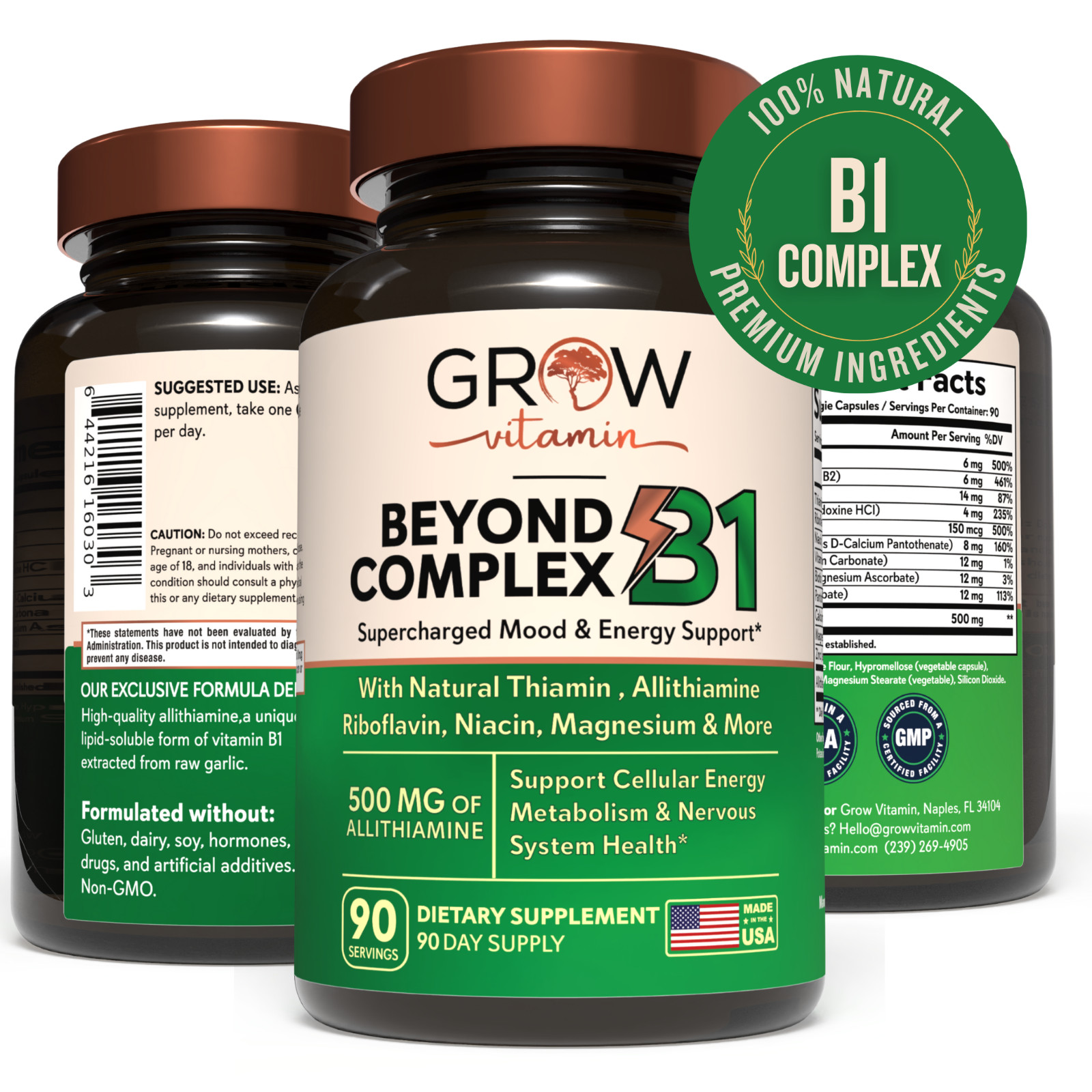 B1 Complex - Allithiamine Natural Vitamin B1 Supplement with Essential B-Vitamin