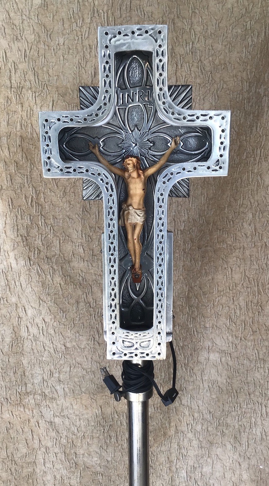 1920/30s Art Deco Funeral Home Cast Aluminum Neon INRI Crucifix