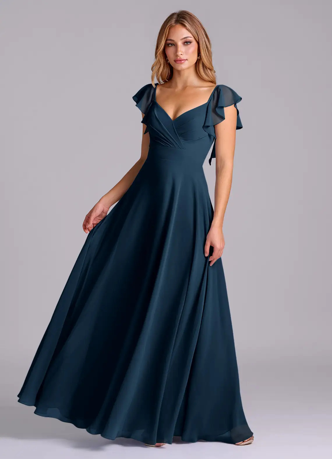 Azazie Leilani - A-Line Pleated Chiffon Dress