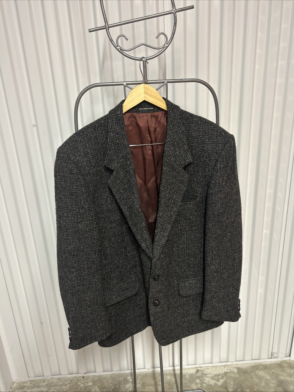 Vtg Harris Tweed Blazer 100% Scottish Wool Gray Plaid Mens Sz 44R Made In Canada