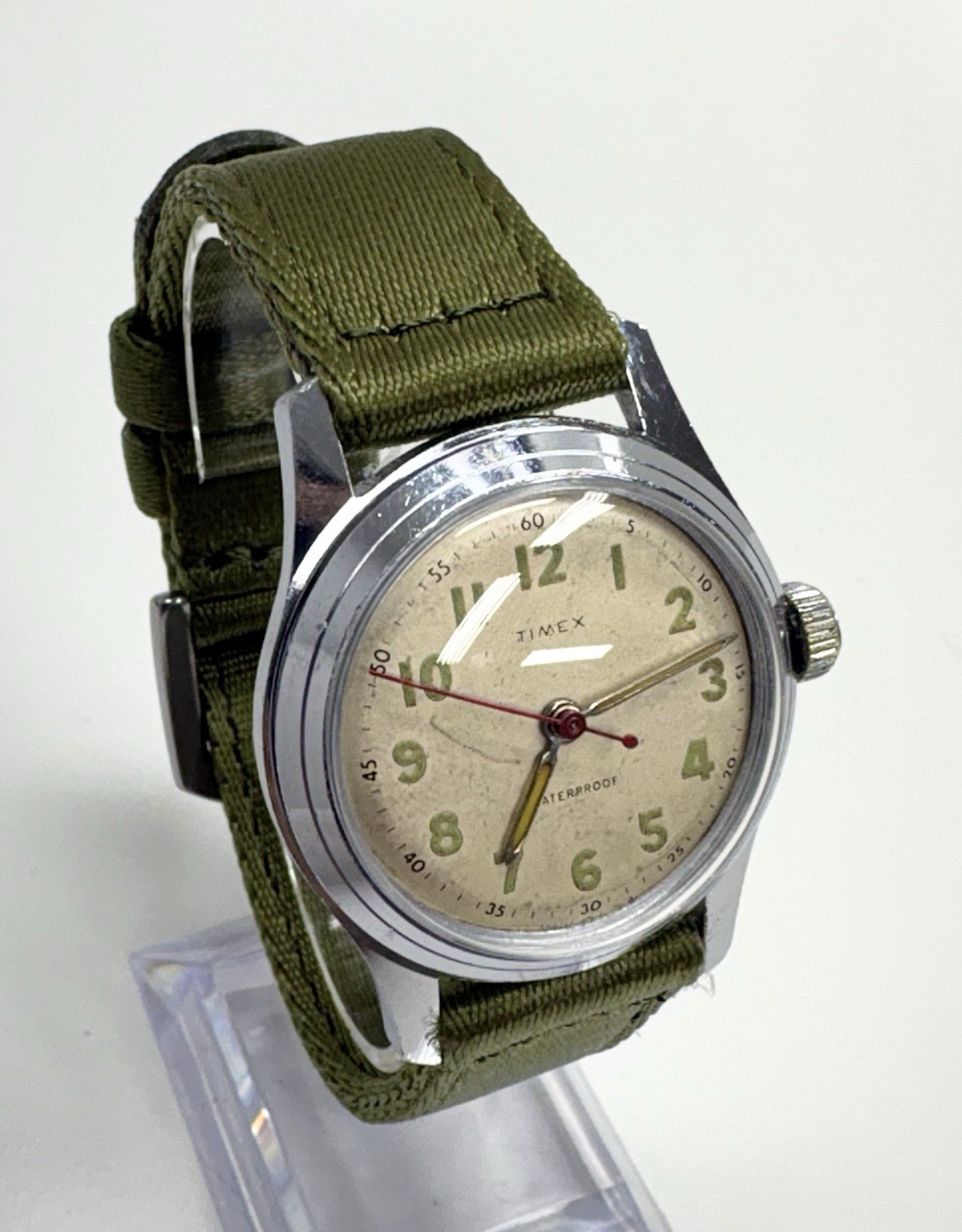 Vintage Timex 1954 US Time Mens Watch  Chrome Works Runs Military Field USA 50s