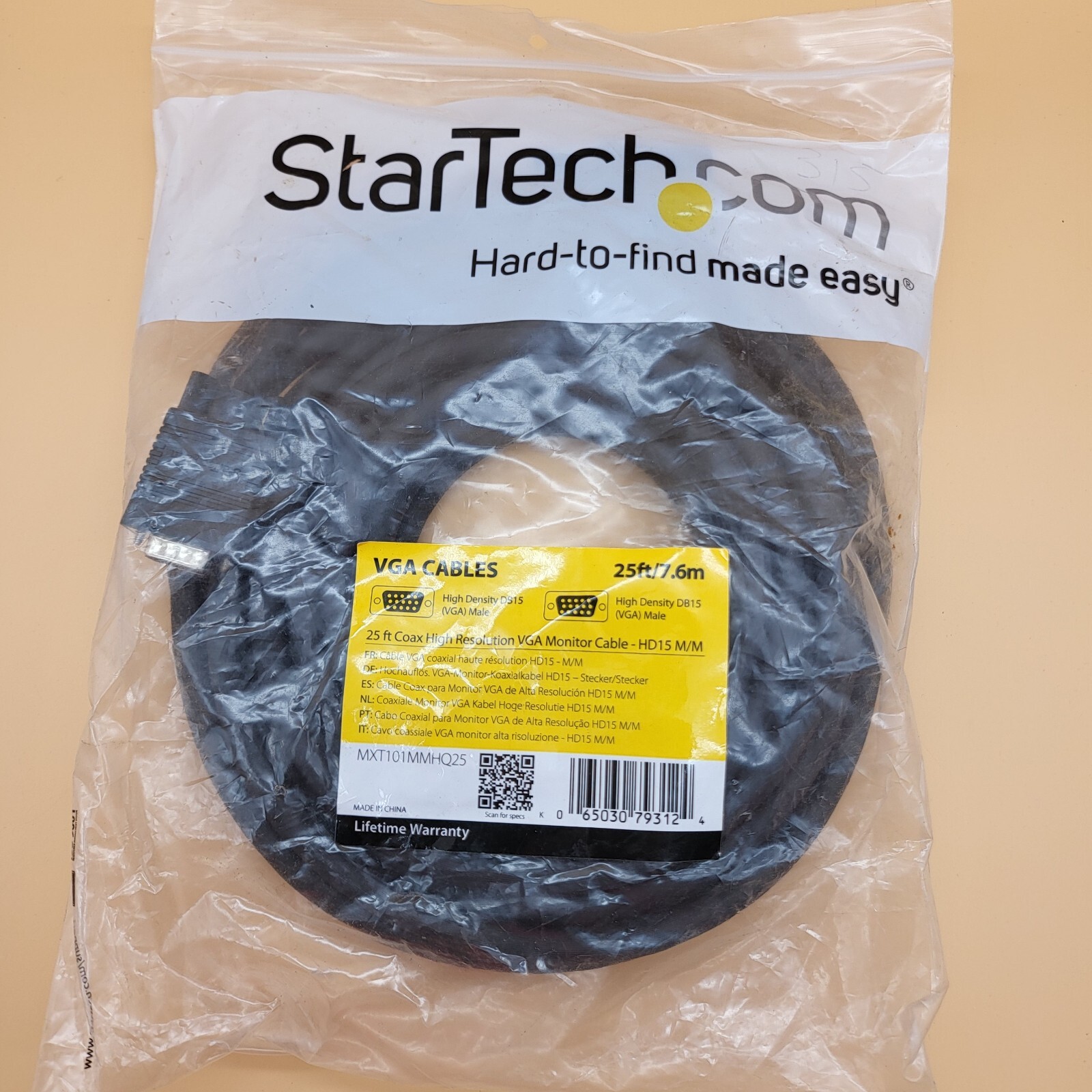Startech.com 25ft VGA Monitor Cable Coax High Resolution HD15 M/M MXT101MMHQ25 Startech.com 25ft VGA Monitor Cable Coax High Resolution HD15 M/M MXT101MMHQ25