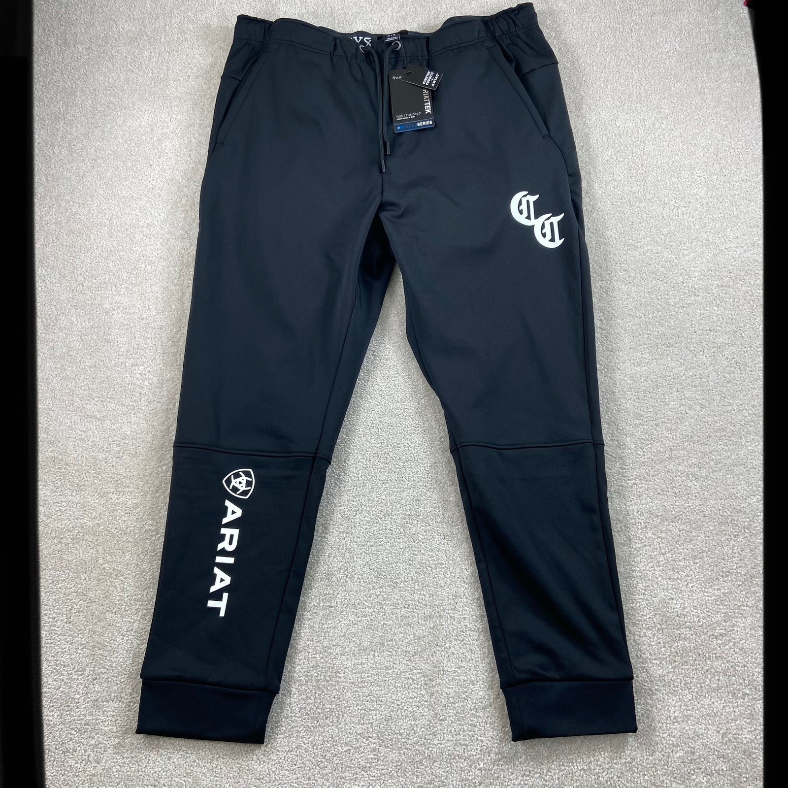 NWT Ariat Compton Cowboys Joggers Mens XL Black Cold Series Fleece Sweatpants