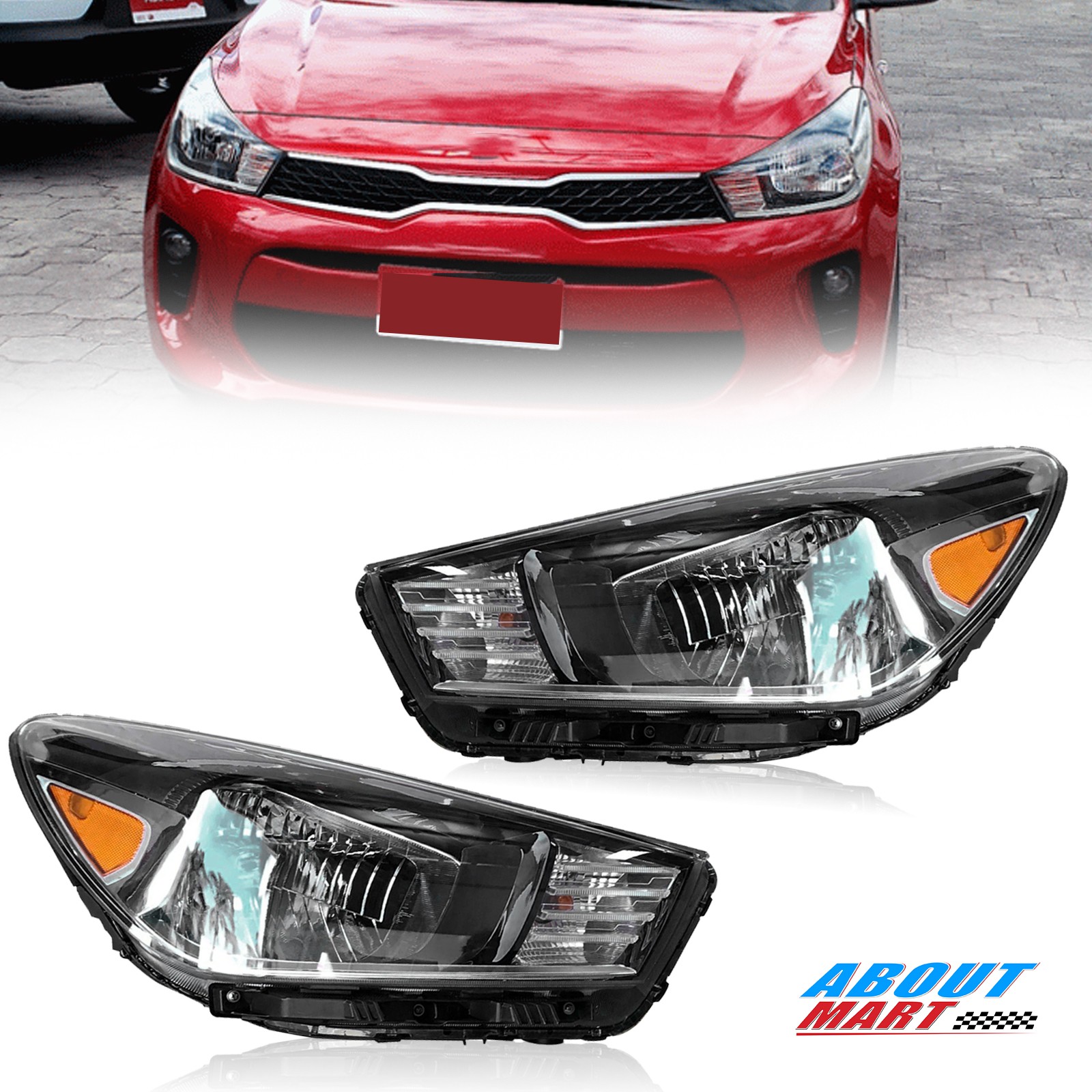 For 2018 2019 2020 Kia Rio Sedan Headlight Assembly Left Right Pair Halogen