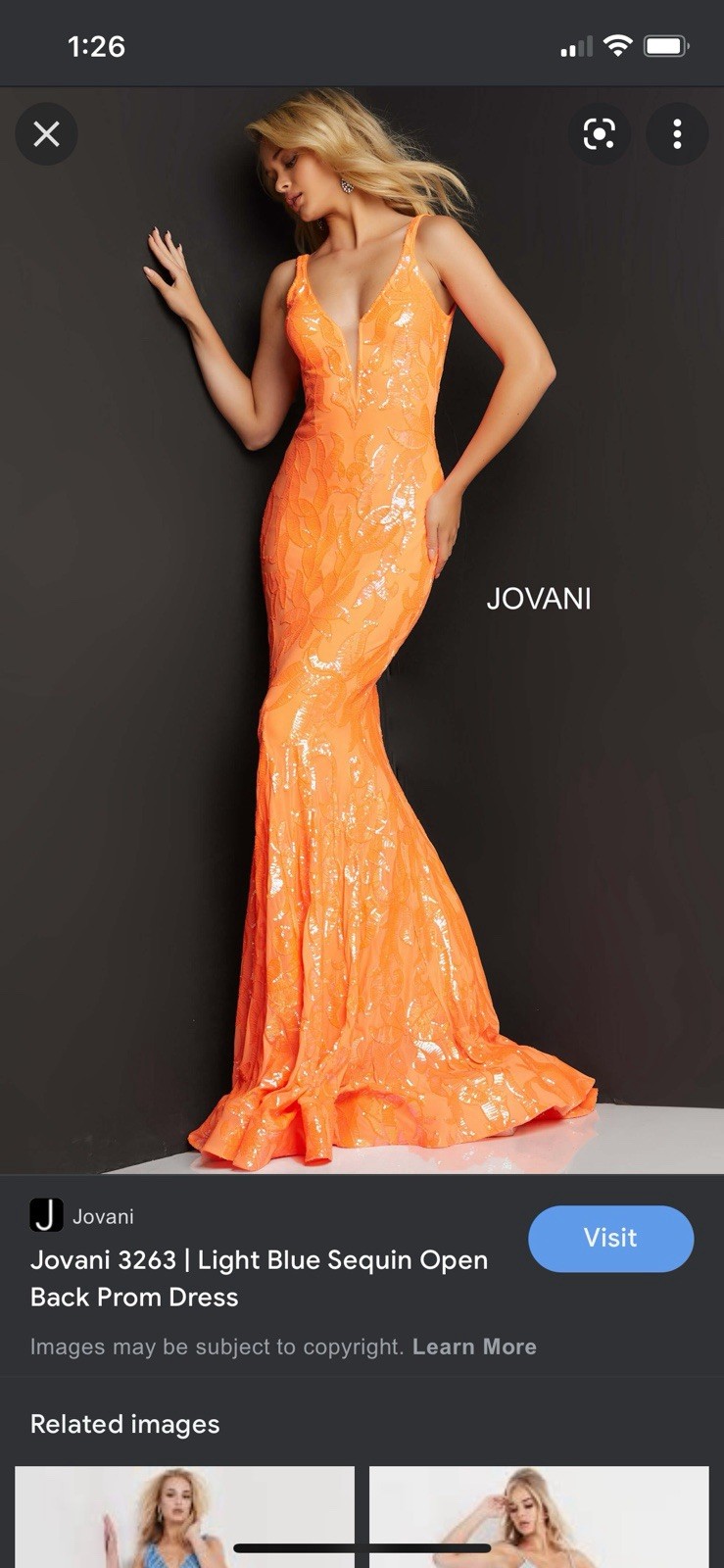 Jovani 3263 Orange Sequin V-Neck Sleeveless Prom Gown Women\'s Long Dress