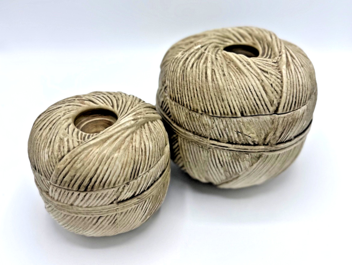 RAYMOR ITALY Set of 2 Pottery String Ball Canisters, MCM 1965-66 VTG Ceramics RAYMOR ITALY Set of 2 Pottery String Ball Canisters, MCM 1965-66 VTG Ceramics