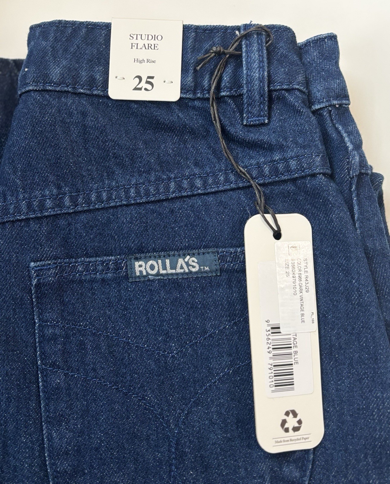 Rolla’s Studio Flare Lou Jeans Dark Vintage Blue Flare Leg Denim R43J29 Size 25