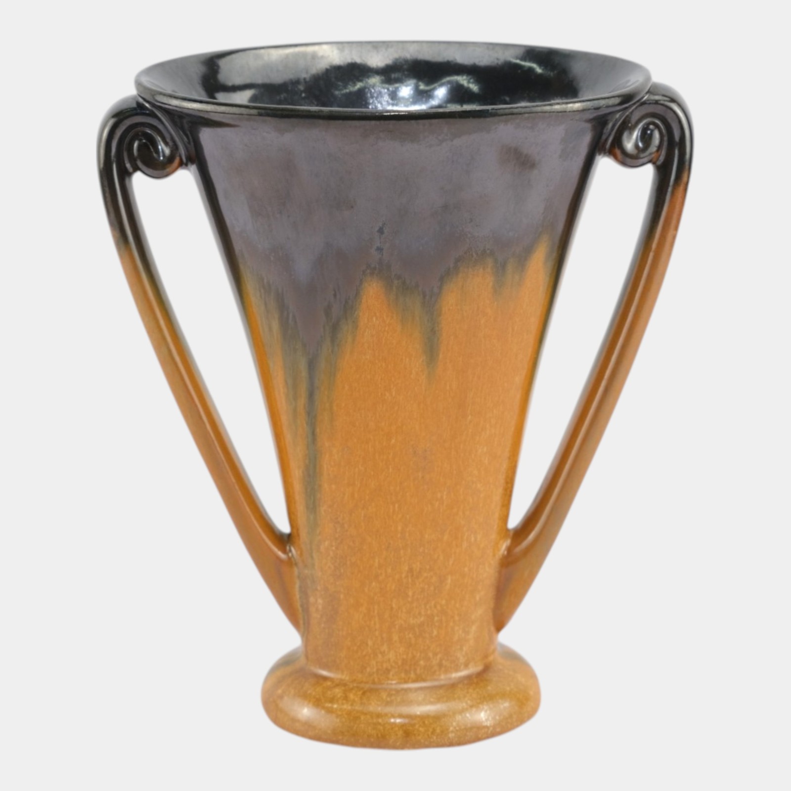 Fulper 1917-1934 Arts And Crafts Pottery Brown Black Ceramic Handled Vase 724