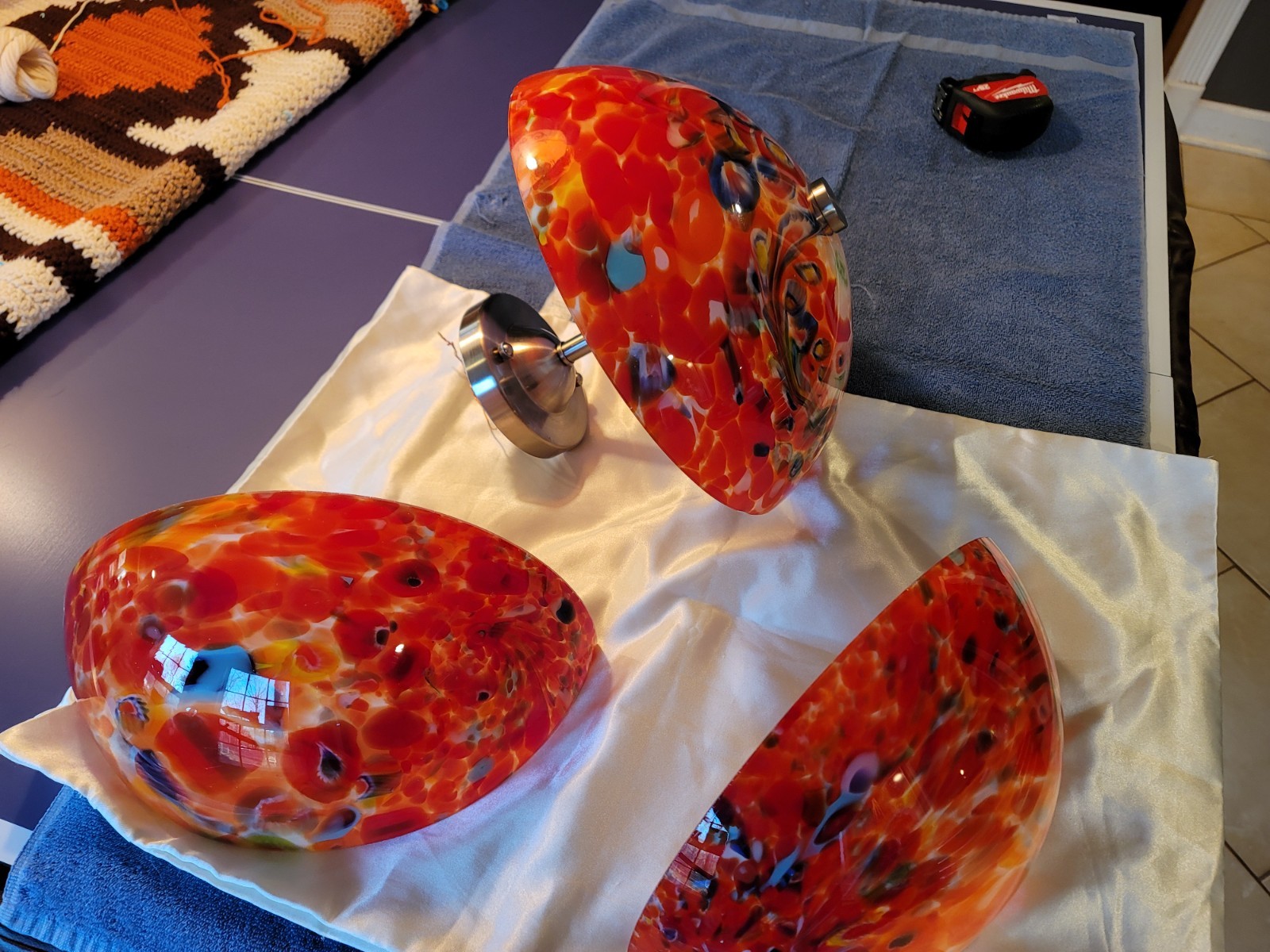  Vintage Millifliori Murano Like Hand Blown Ceiling Fixture & Matching Sconces