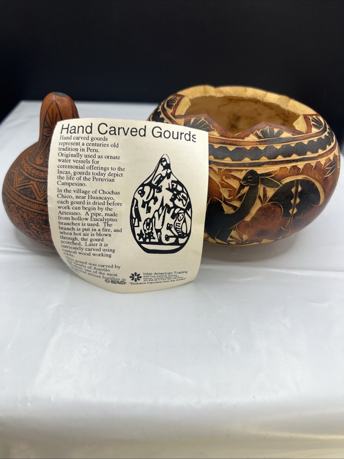 Vintage 1990s Hand Carved Peruvian Gourds Auerilo Medina Family Mate Burilado Vintage 1990s Hand Carved Peruvian Gourds Auerilo Medina Family Mate Burilado