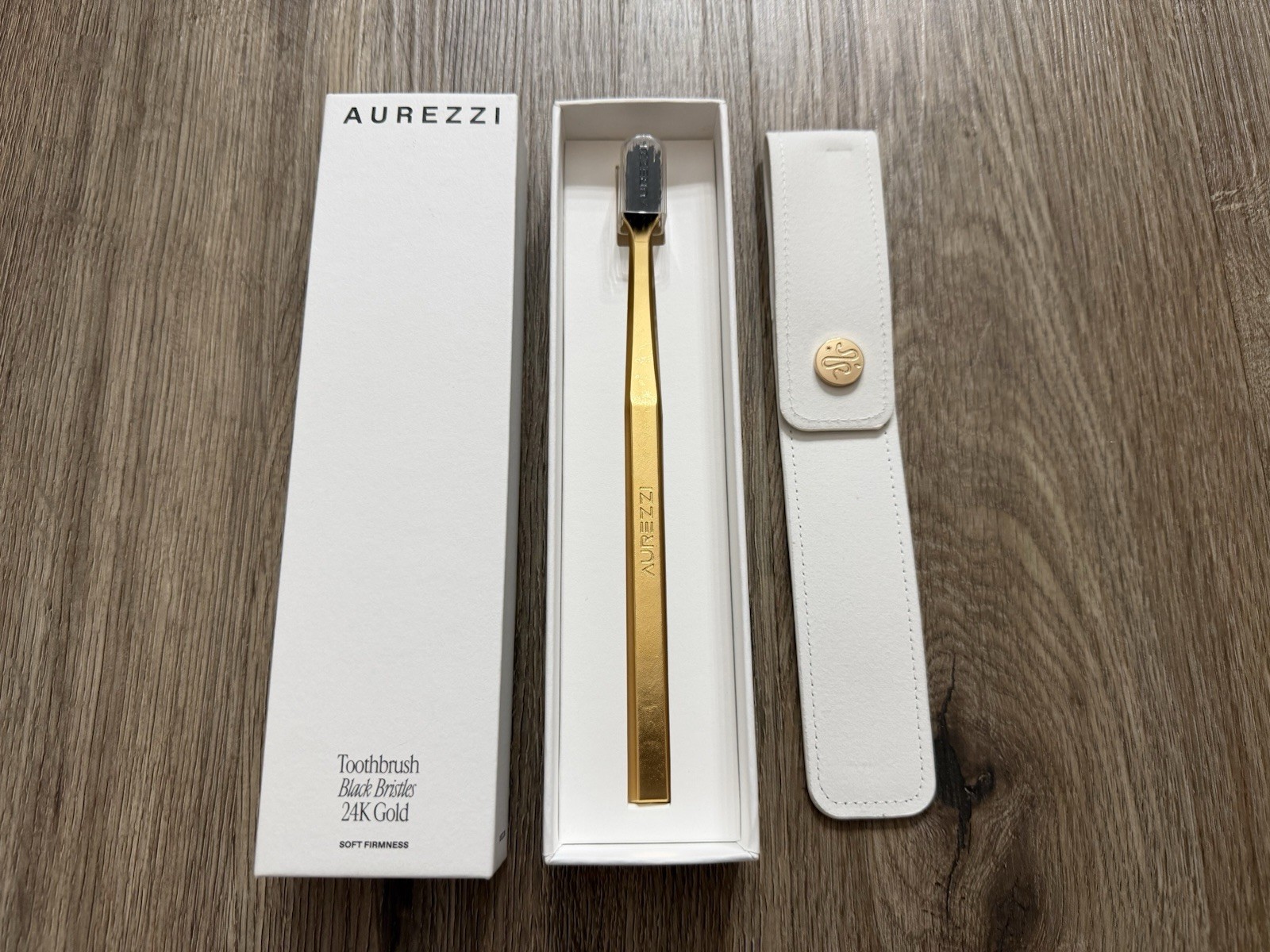 Aurezzi 24K Gold-Plated Luxurious Toothbrush W/ Black Bristles & Carry Case New