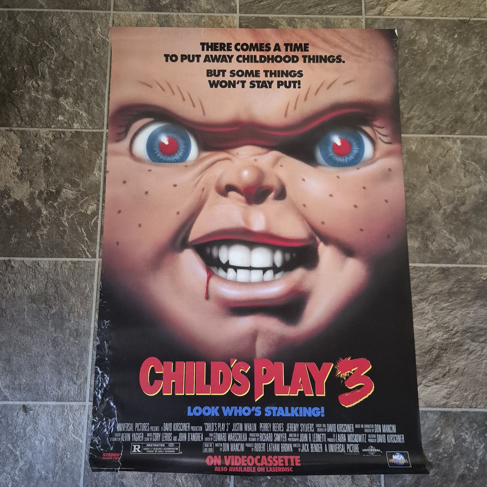 Vintage Child's Play 3 VHS Promo Poster 1991 Chucky 27x40 Slasher MCA Universal
