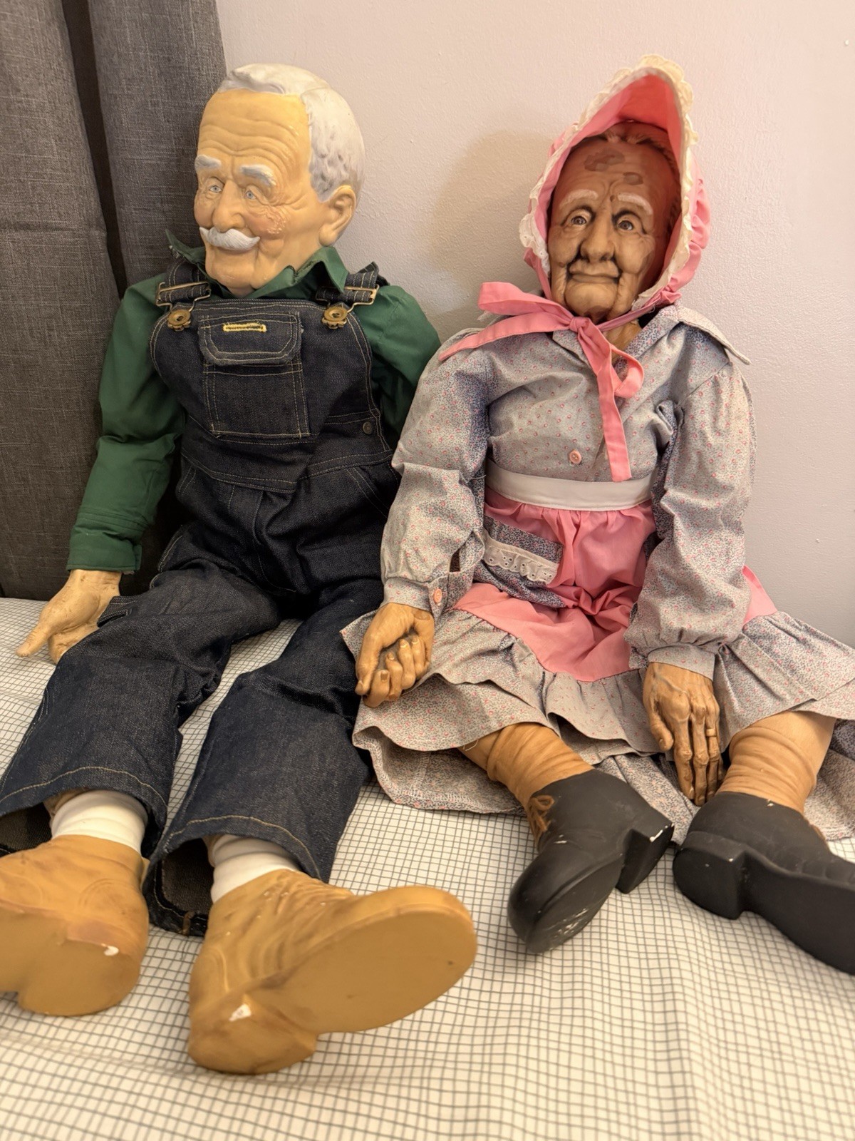Vintage Grandma & Grandpa Porcelain Porch Sitters Wallace Style Pair Adorable Vintage Grandma & Grandpa Porcelain Porch Sitters Wallace Style Pair Adorable