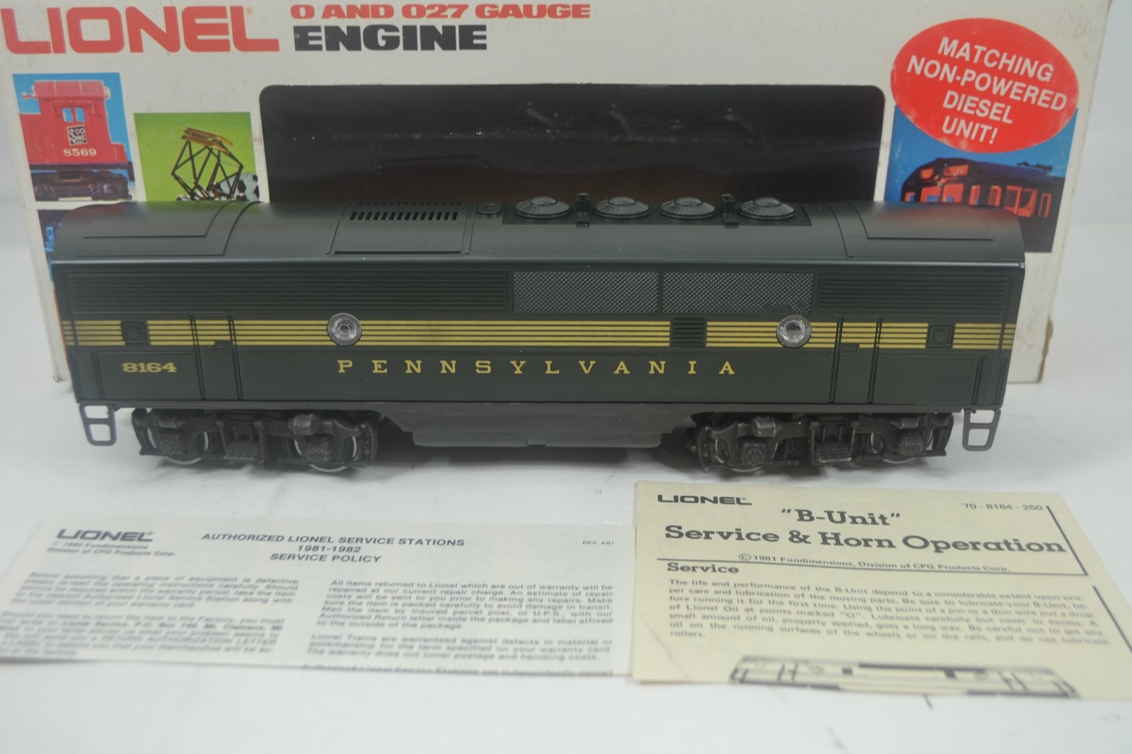 LIONEL 6-8164 PENNSYLVANIA F-3 DIESEL B UNIT, W. HORN, LN-BOXED