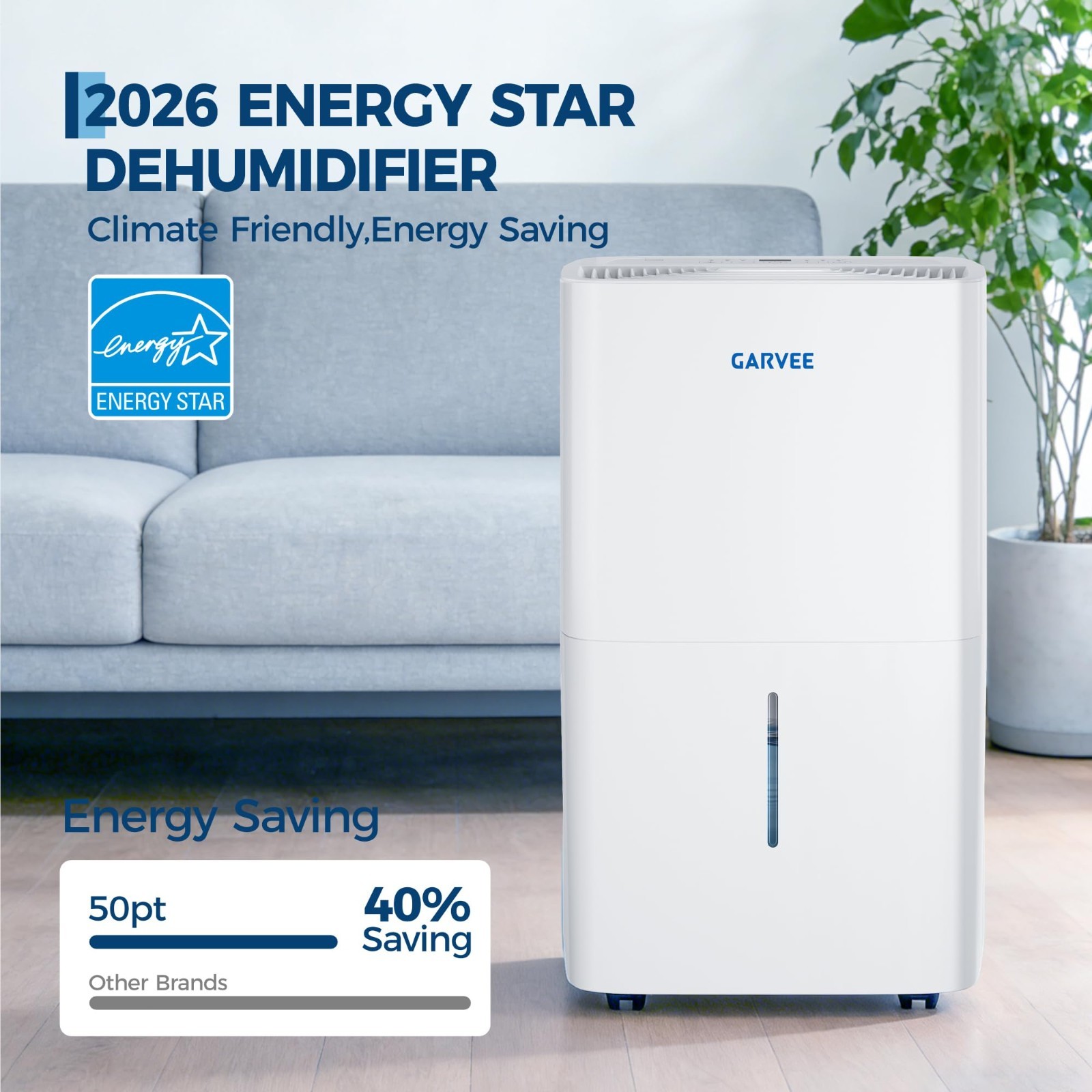 Ultra-Quiet 50 Pint Dehumidifier for 5,500 Sq Ft Home Basement,2.4 Gal Tank