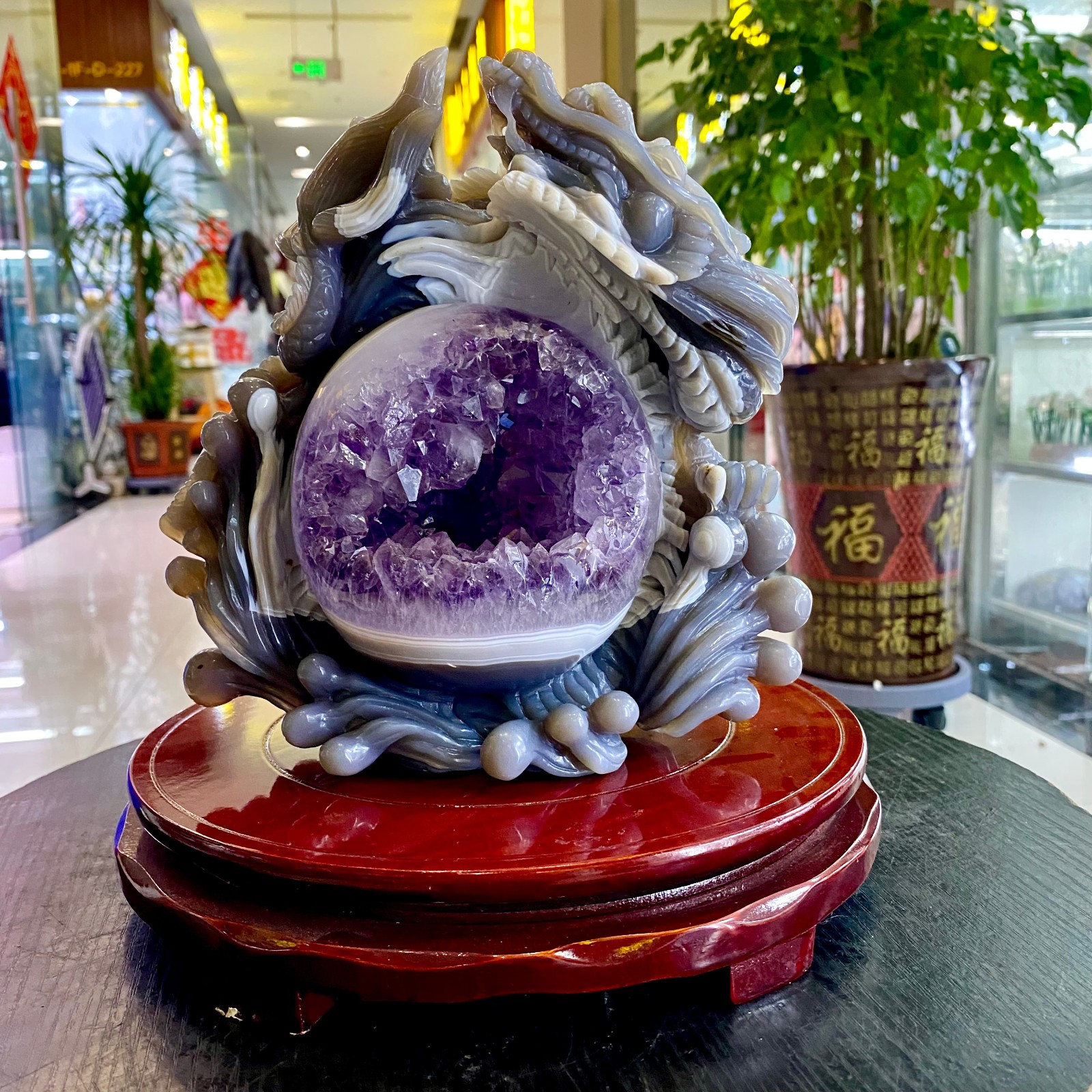 9.9LB Natural amethyst agate hand carved dragon  for spiritual healing